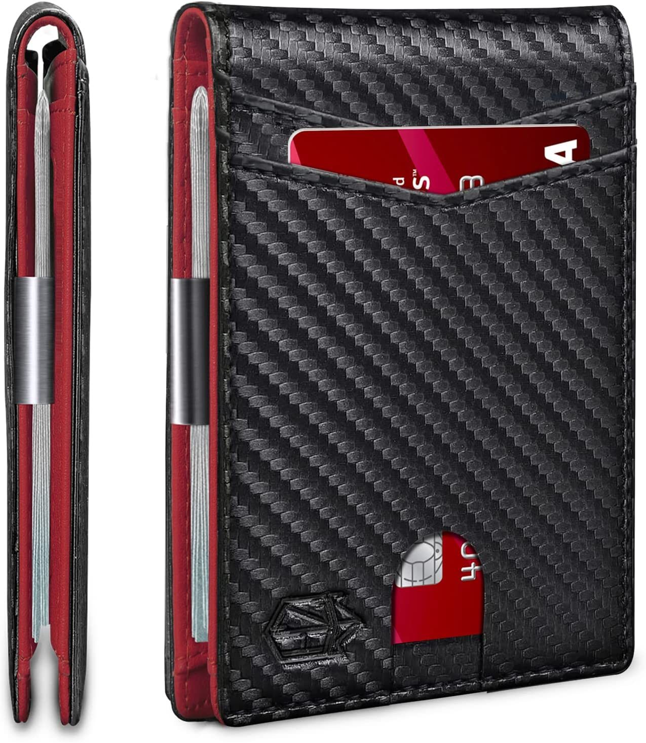 Wallet for Men Slim with 12 Slots Men's RFID Wallet Minimalist Front Pocket Money Clip Wallet with ID Window Gift Box