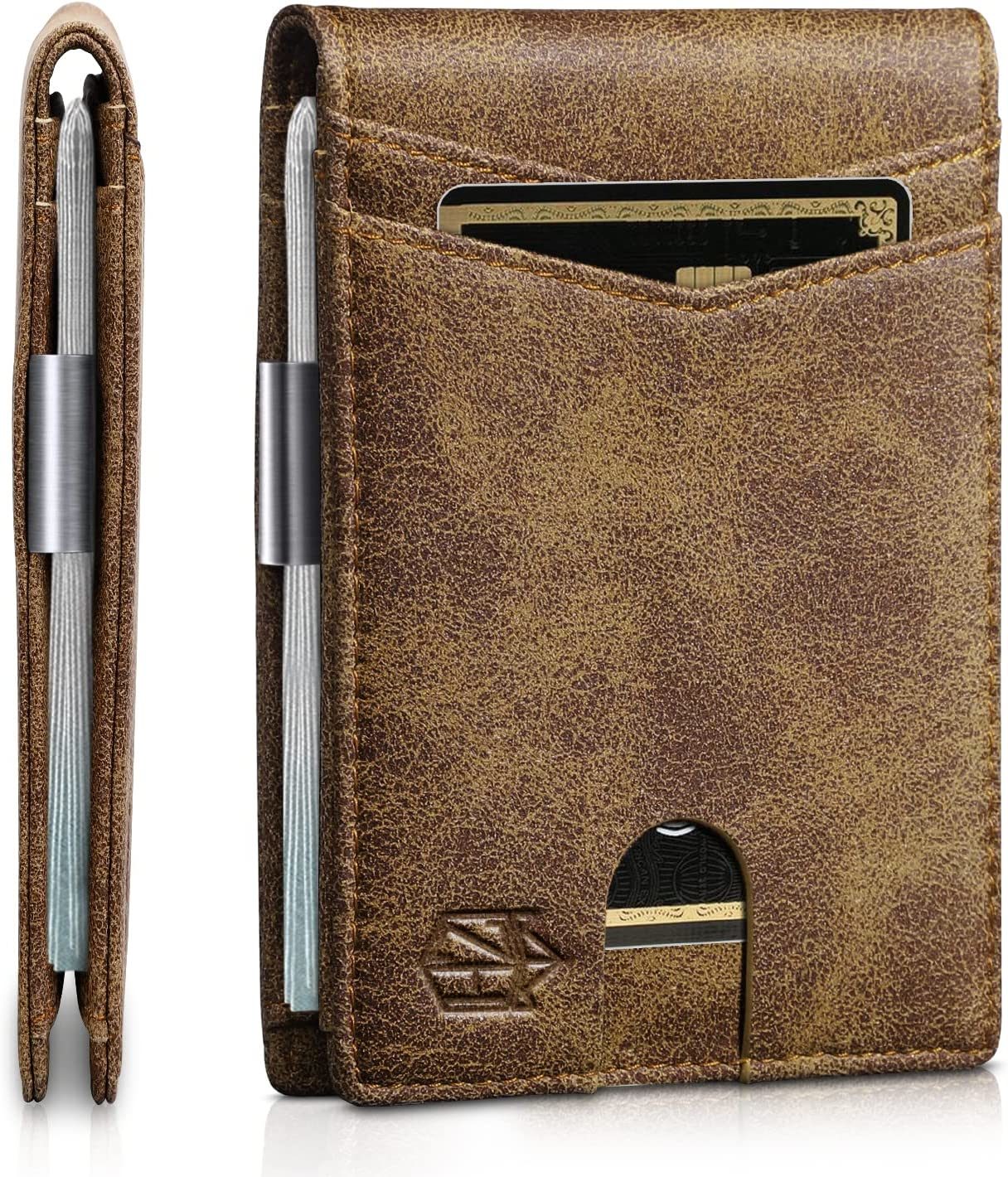 Wallet for Men Slim with 12 Slots Men's RFID Wallet Minimalist Front Pocket Money Clip Wallet with ID Window Gift Box