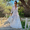 Crochet White Knitted Beach Cover up dress Tunic Long Pareos Bikinis Cover ups Swim Cover up Robe Plage Beachwear