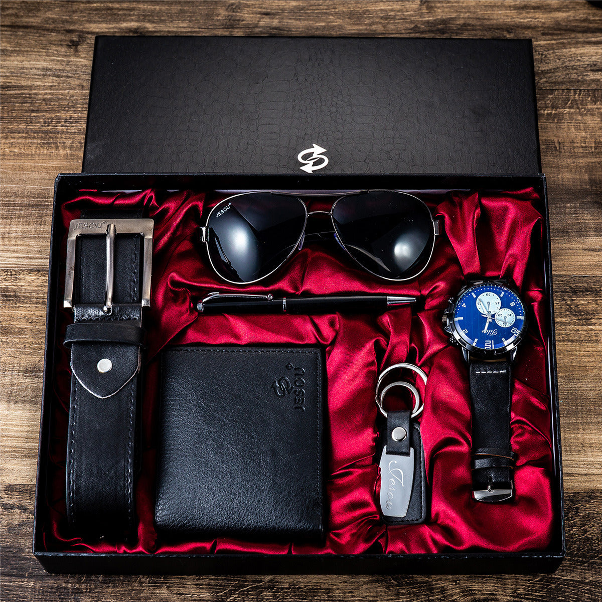 A04991Men's business gift box set Wallet belt watch pen glasses combination set