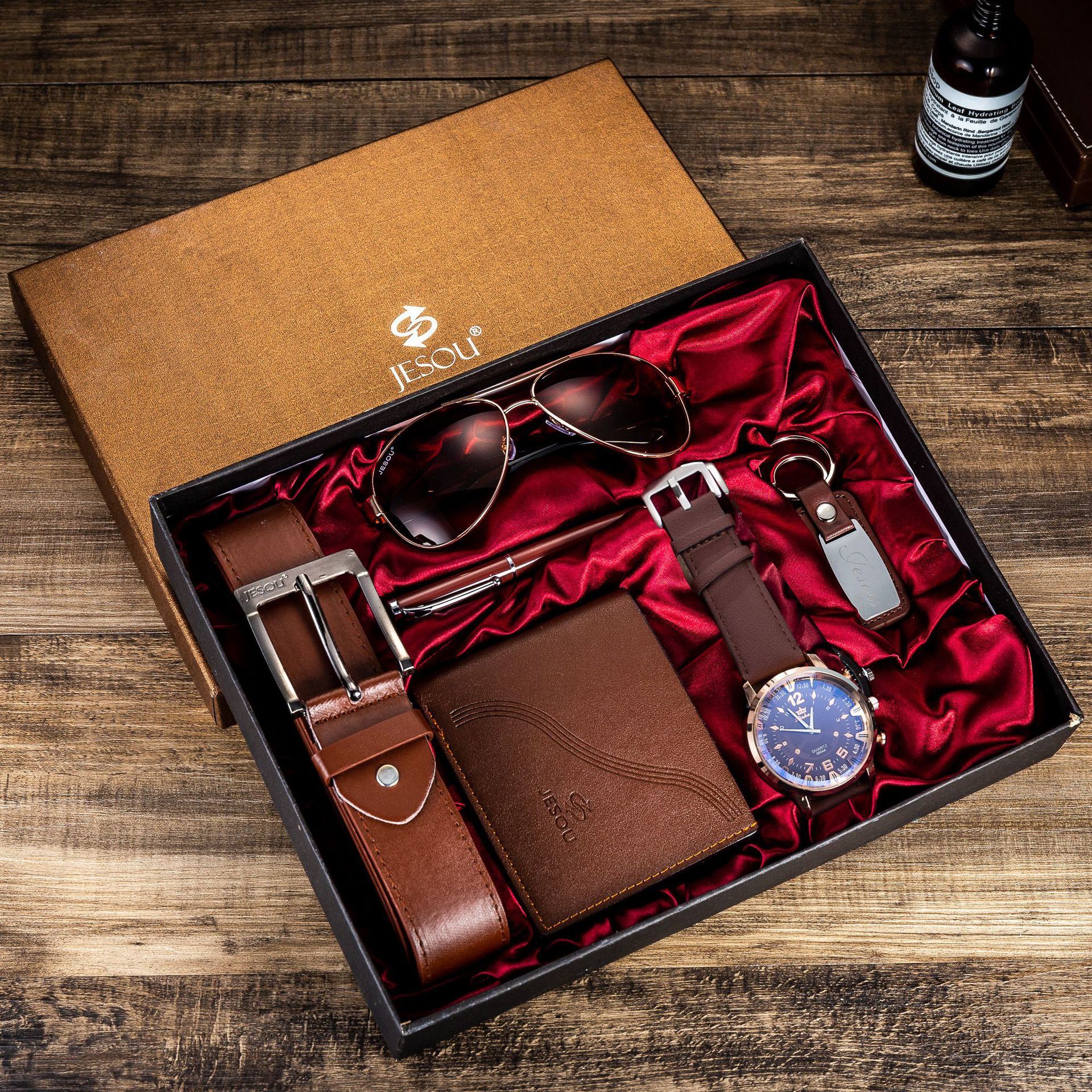 A04991Men's business gift box set Wallet belt watch pen glasses combination set