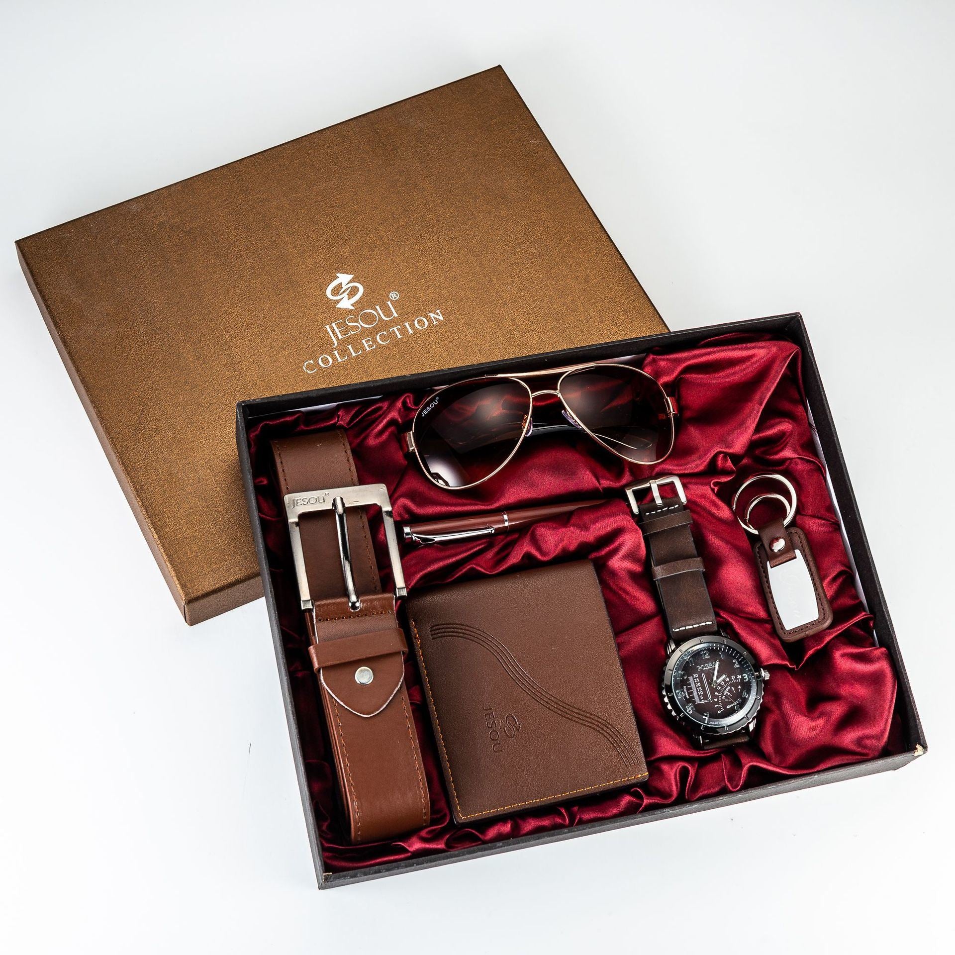 A04991Men's business gift box set Wallet belt watch pen glasses combination set