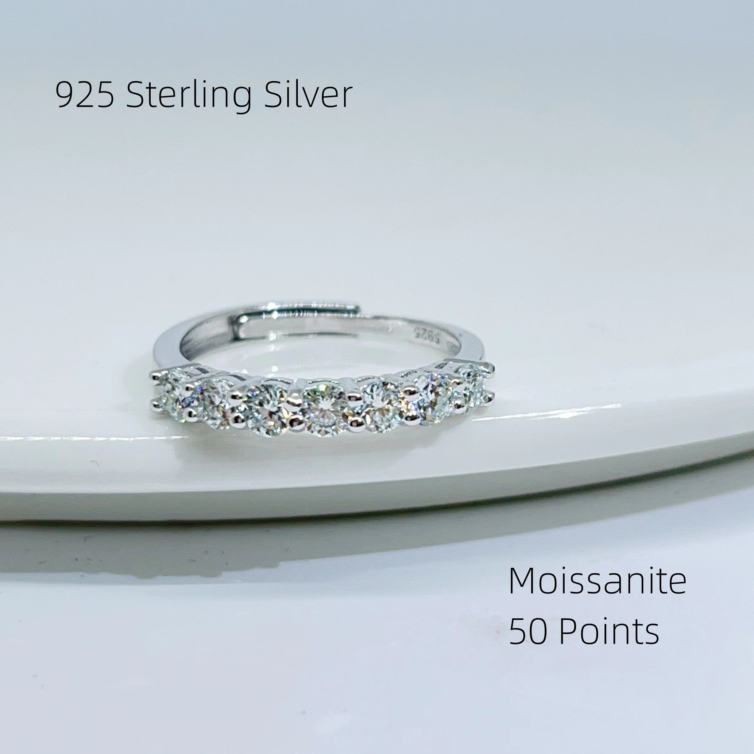 Moissanite 925 Sterling Silver Woman's 7-diamond Ring With Adjustable Lapel