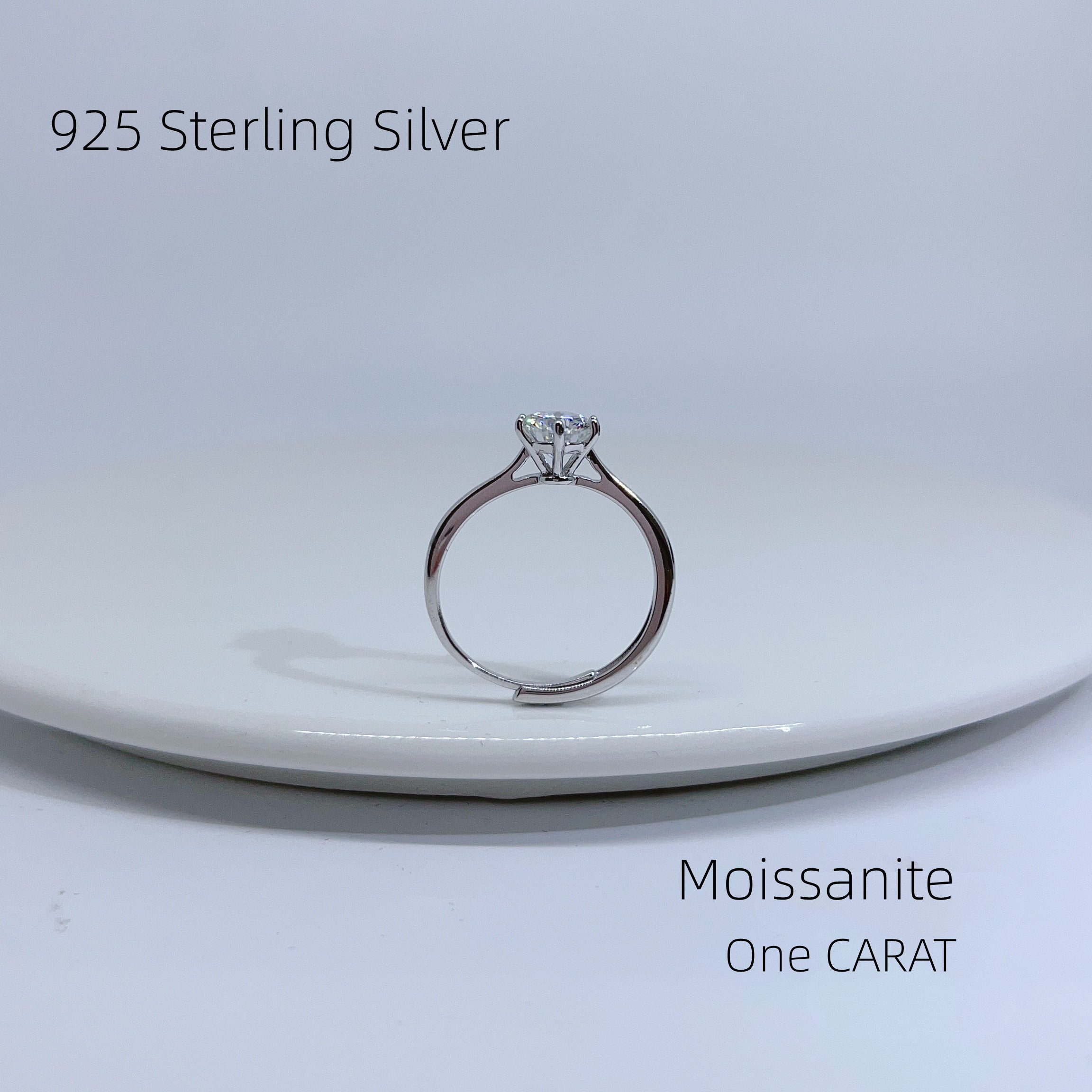 Sparkly Moissanite 925 Sterling Silver Ring With Adjustable Opening