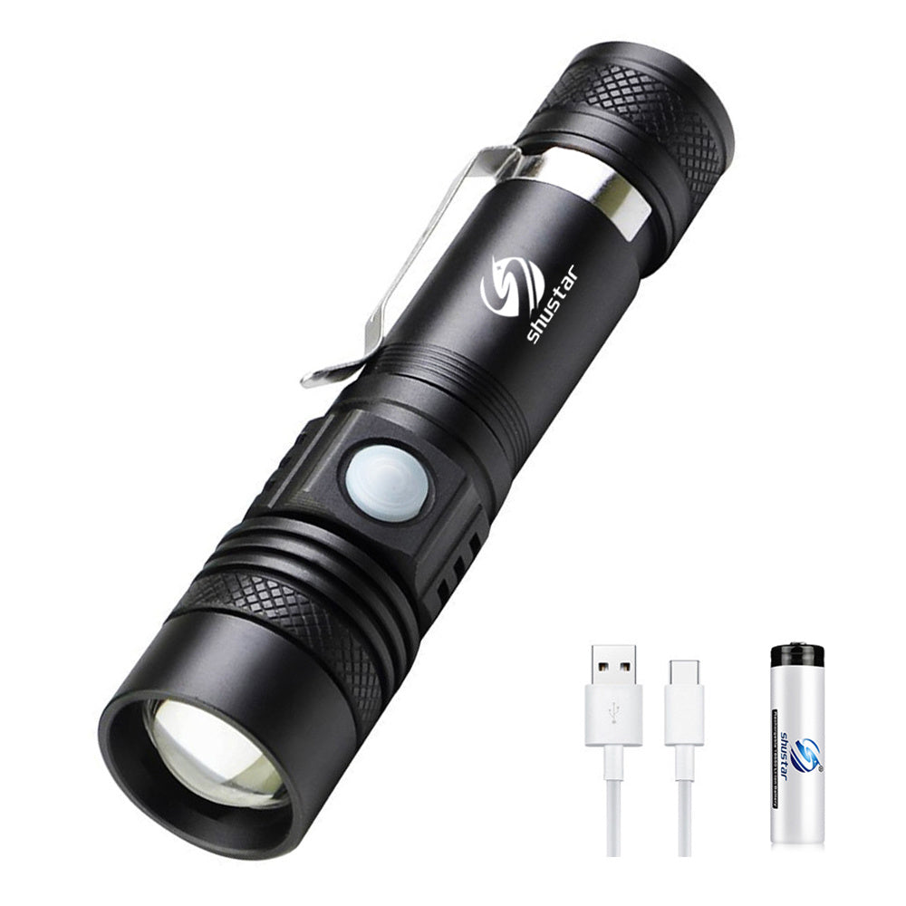 Ultra Bright LED Flashlight With T6 LED lamp beads Waterproof Torch Zoomable 4 lighting modes Multi-function USB charging