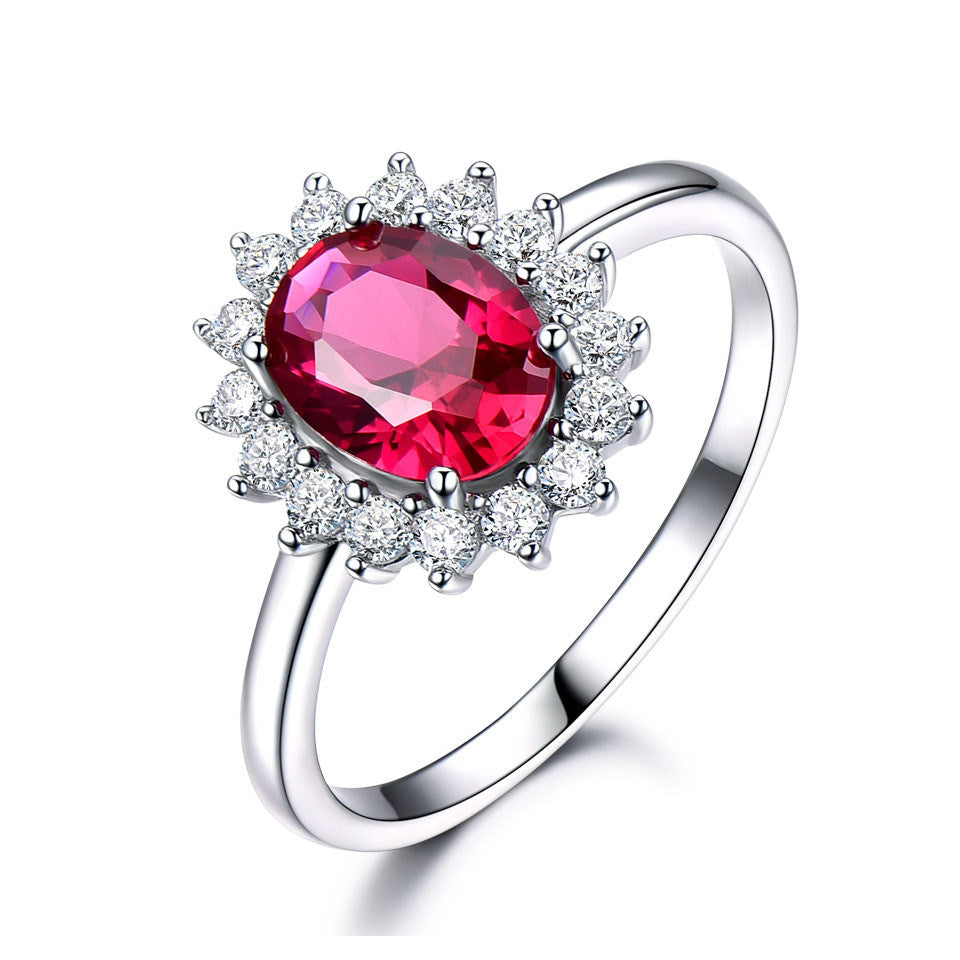 925 Sterling Silver Jewelry Ruby Ring with White Round CZ Stone Silver Ring