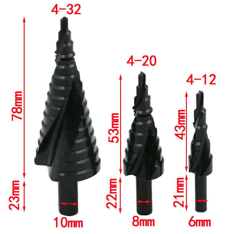 3PCS/set of 4-32MM high speed steel cobalt stepped bit set of nitrogen high speed steel spiral metal bit