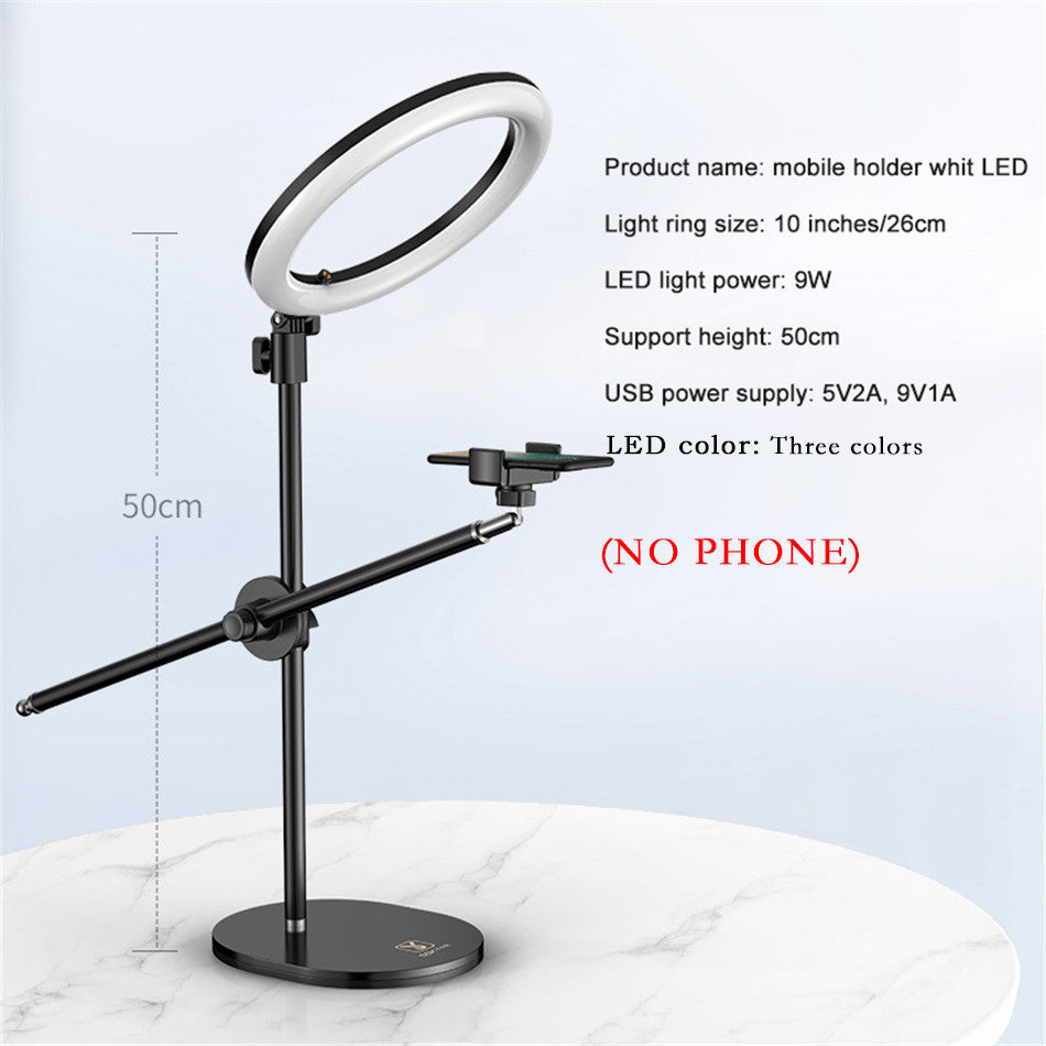 Monopod Mount Bracket with LED Ring Flash Light Lamp Tabletop Stand Tripods with Mobile Phone Holder Overhead shot For Nail art