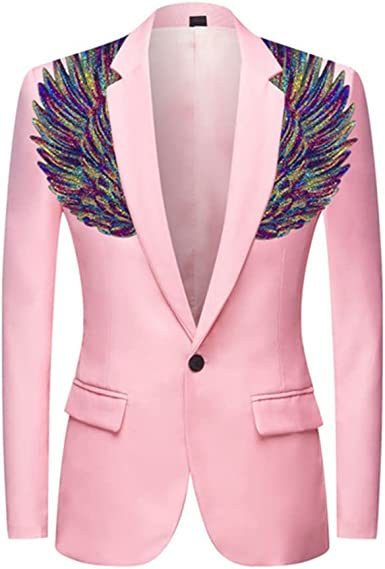 Men's Suit Jackets Colorful Sequin Wing Dress Coats Party Floral Suit Jacket Notched Lapel Slim Fit Tuxedo Blazers