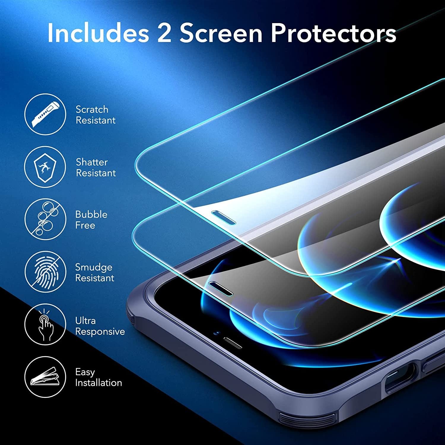 ESR Military-Grade 360° Hybrid Protection Compatible with iPhone 12 Case/iPhone 12 Pro Case [10FT Drop Tested] [Heavy Duty Shockproof ] with [2 Tempered Glass Screen Protectors];  6.1" - Clear Blue