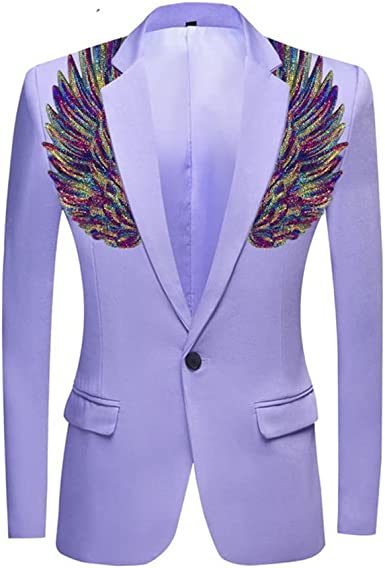Men's Suit Jackets Colorful Sequin Wing Dress Coats Party Floral Suit Jacket Notched Lapel Slim Fit Tuxedo Blazers