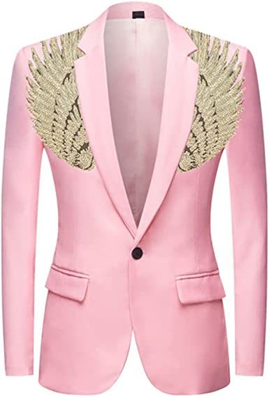 Men's Suit Jackets Colorful Sequin Wing Dress Coats Party Floral Suit Jacket Notched Lapel Slim Fit Tuxedo Blazers