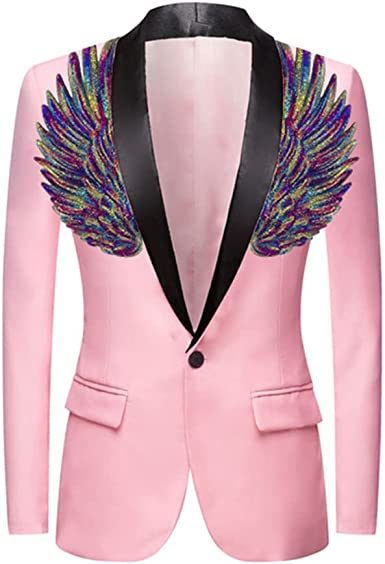 Men's Suit Jackets Colorful Sequin Wing Dress Coats Party Floral Suit Jacket Notched Lapel Slim Fit Tuxedo Blazers