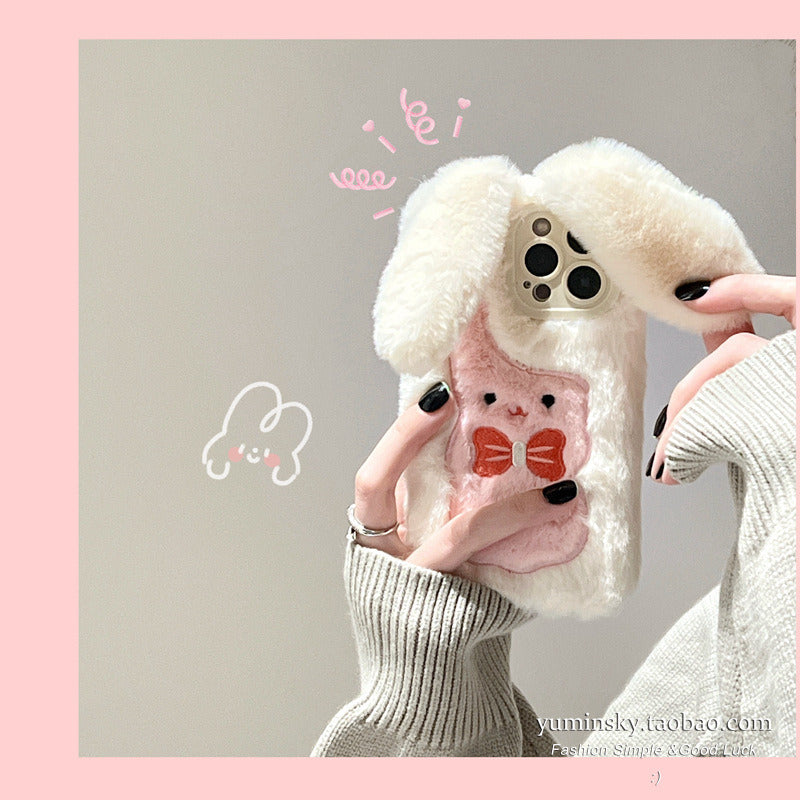 Stereo ear rabbit for iPhone14promax Apple 12 phone case 13 Autumn winter plus plush 11 women