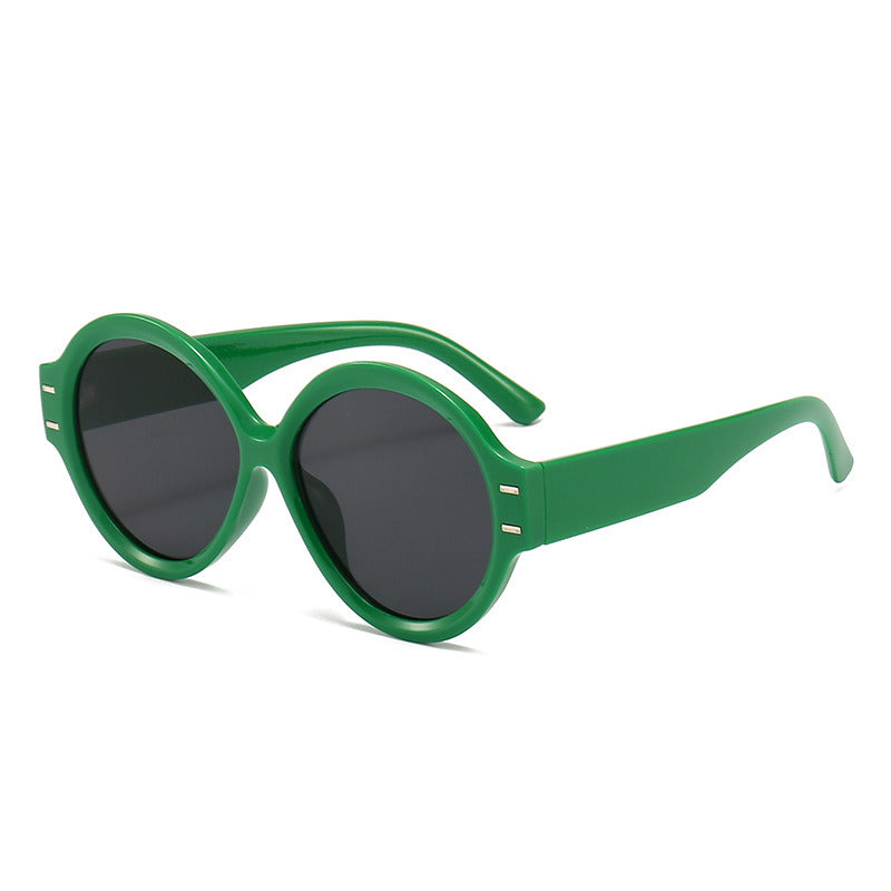 Round big frame; four pieces of horizontal rice jelly color; personalized sunglasses; sunglasses; sunglasses and sunglasses