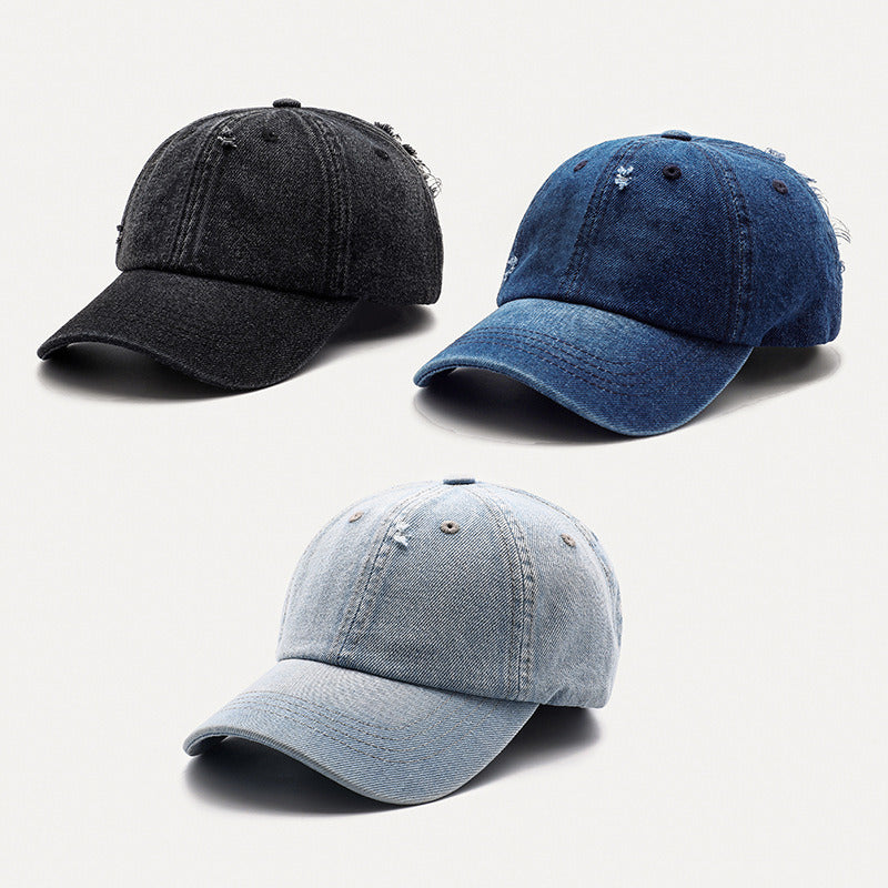 Cowboy hat; women's torn baseball cap; men's worn; washed; fashionable cap; cotton; smooth board; cross-border cap;