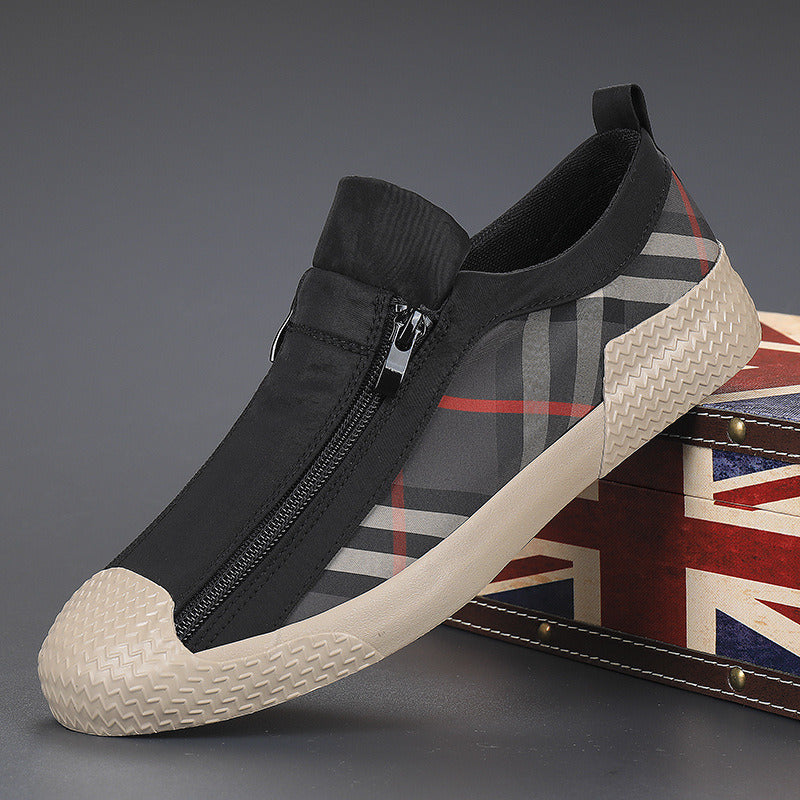 Men's sneaker; Men's casual shoes; trendy men's low-top sneakers; casual plaid shoes; men's vulcanized shoes with zipper