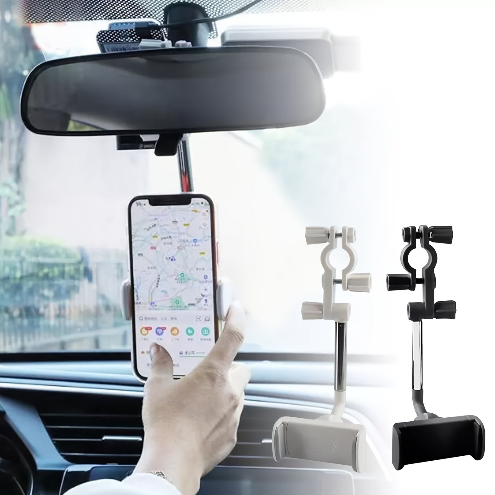 1pc 360° Rearview Mirror Phone Holder; Adjustable Multi-function Rotatable Mirror Phone Mount