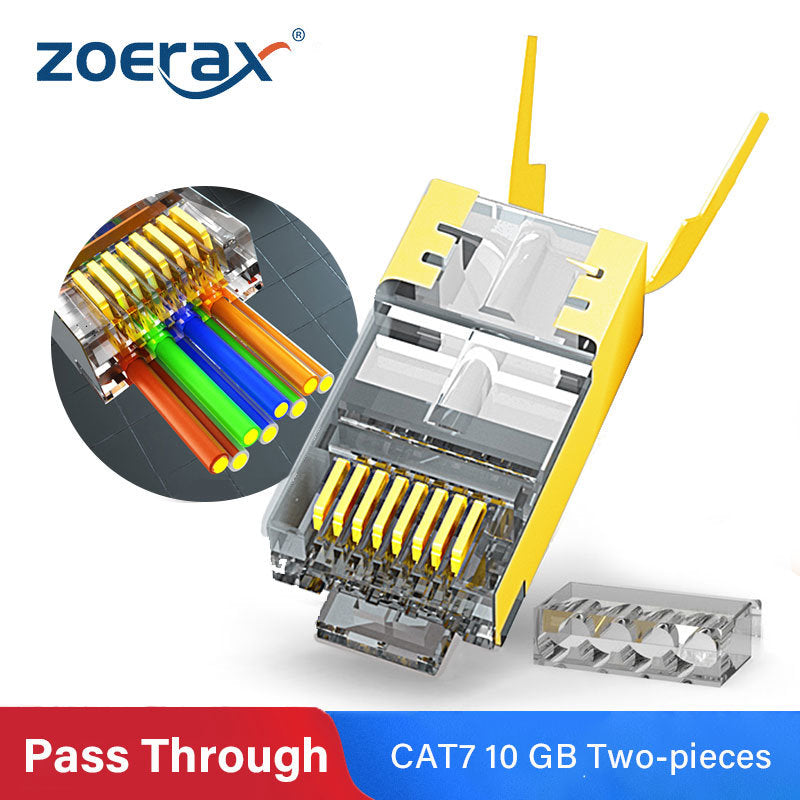 ZoeRax RJ45 Cat8 Cat7 &amp; Cat6A Pass Through connectors 8P8C 50UM Gold Plated Shielded FTP/STP | RJ45 Network Modular Plug - 1.5mm