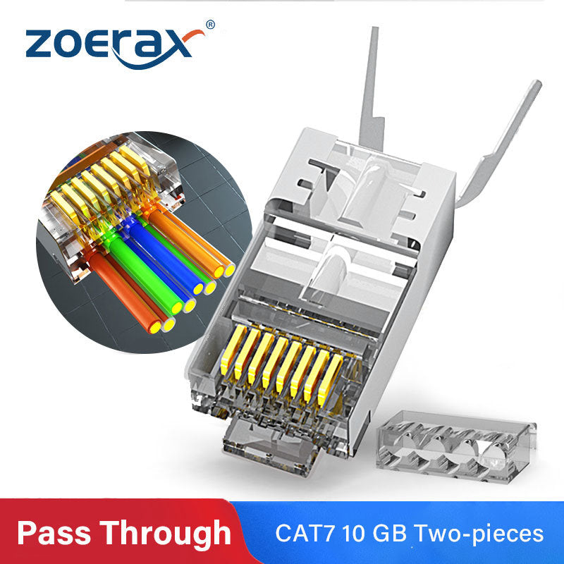 ZoeRax RJ45 Cat8 Cat7 &amp; Cat6A Pass Through connectors 8P8C 50UM Gold Plated Shielded FTP/STP | RJ45 Network Modular Plug - 1.5mm