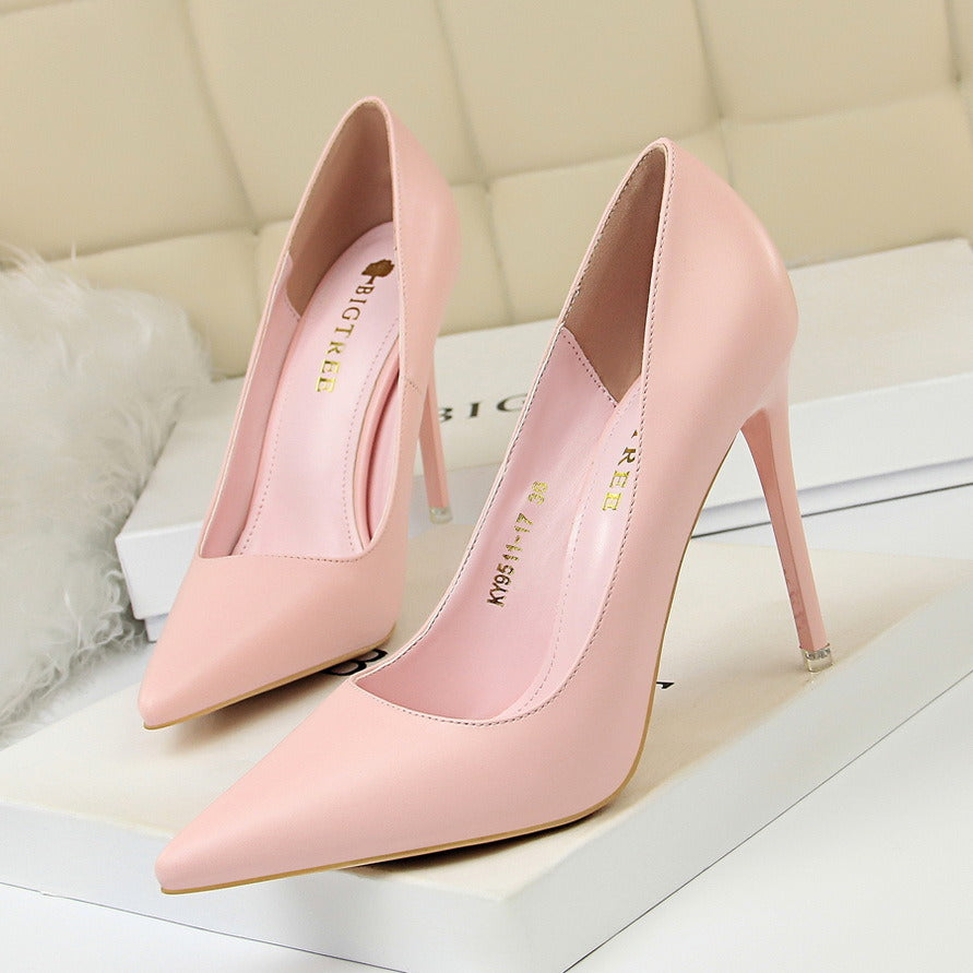 Women's Pumps; Stylish minimalist women's high heels. Stiletto super high heel; shallow pointed toe sexy single shoes; plus-size women's shoes