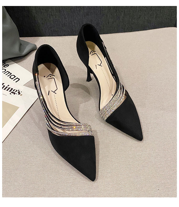 Women's Pumps; Evening Party High Heels Ladies Pointed Toe Nude Leather Black Suede Gold Patent Leather Strappy