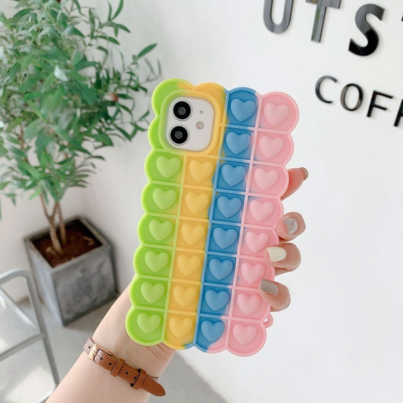 Rainbow Love Bubble is applicable to iPhone12 12 decompression mobile phone case. The pioneer XR pinch decompression protective sleeve is soft