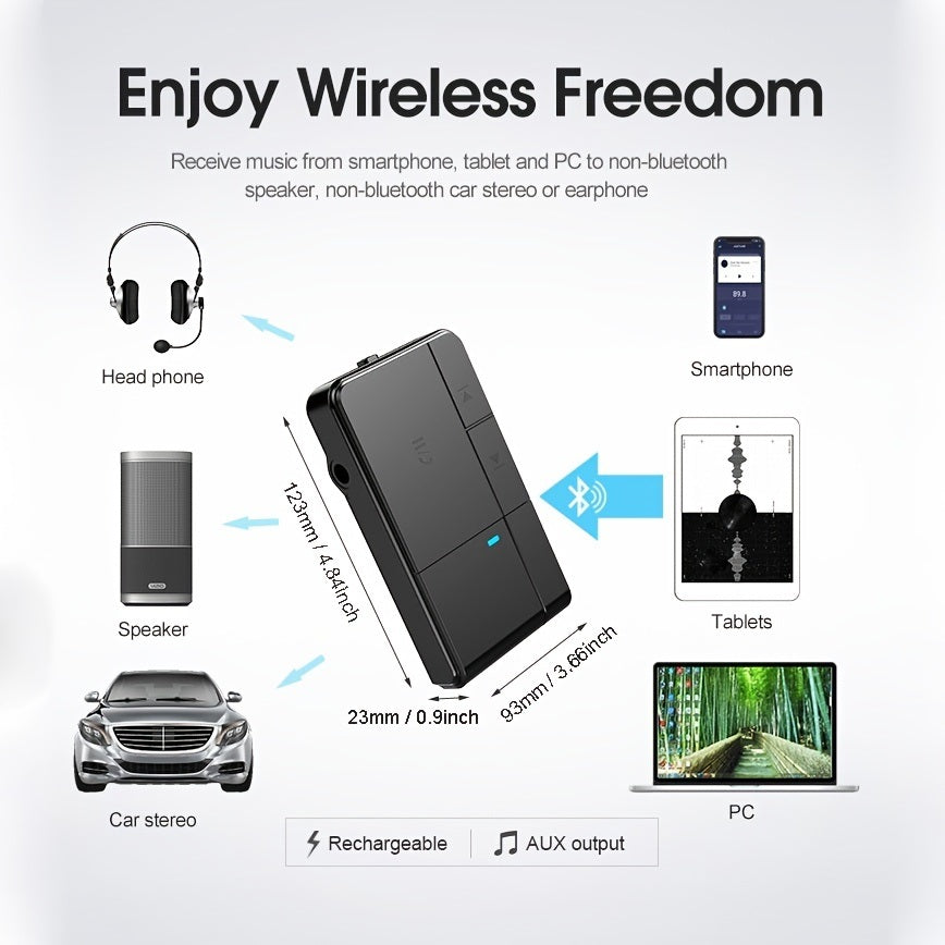 Rechargeable BT 5.0 Wireless Audio Receiver For Car Stereo/Home Stereo/Wired Headphones/Speaker