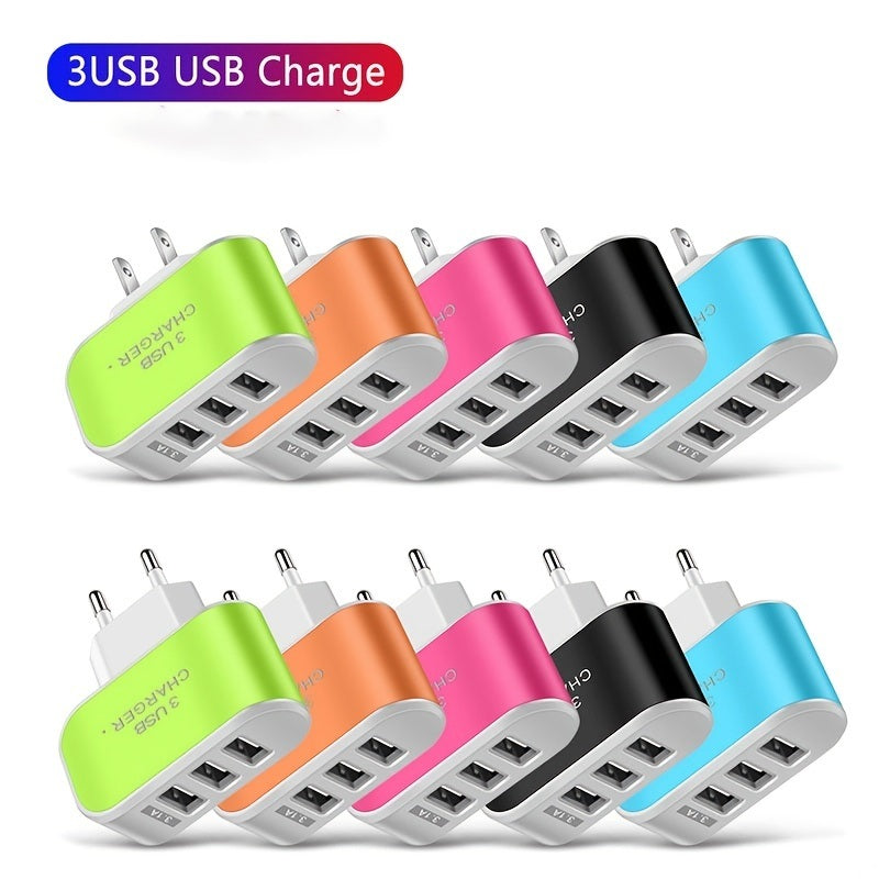 10W Candy Color 3 USB Ports Wall Home Charging Adapter With Indicator For Apple Android Smartphones Tablets