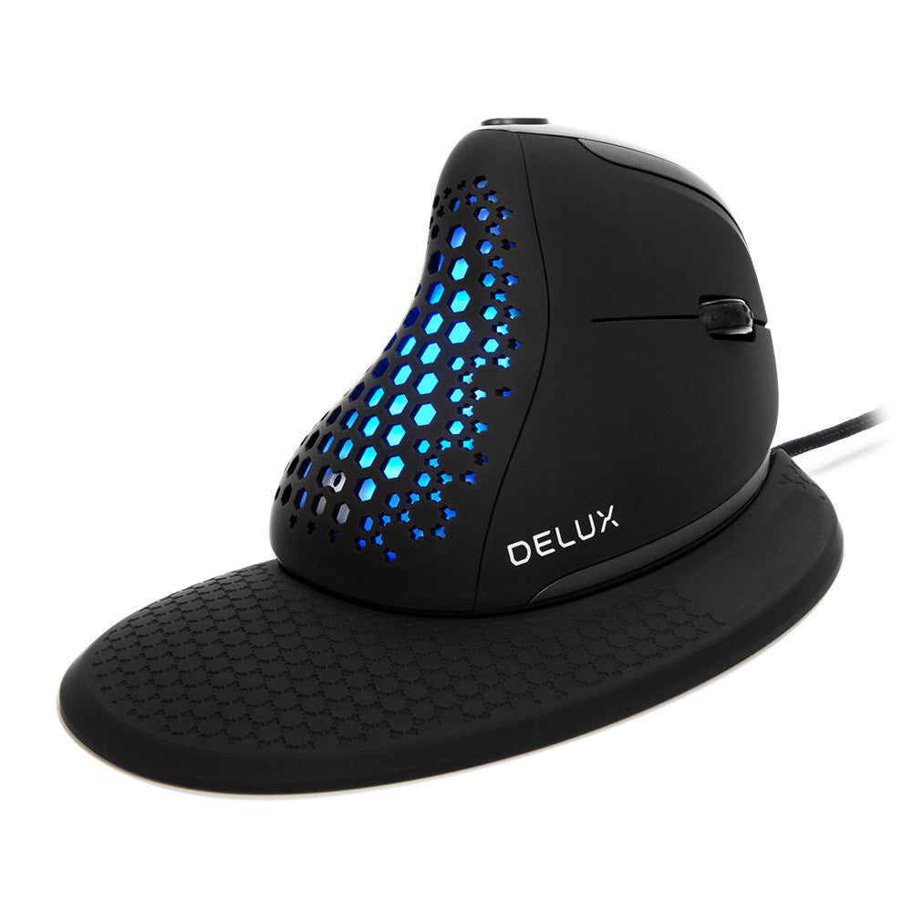 DeLUX Seeker Wired Ergonomic Vertical Mouse With Thumb Wheel; Optical Computer Mouse With 6 Programmable Buttons; 4000 DPI; LED Backlight; Removable Wrist Rest For Carpal Tunnel(M618XSU-Black)