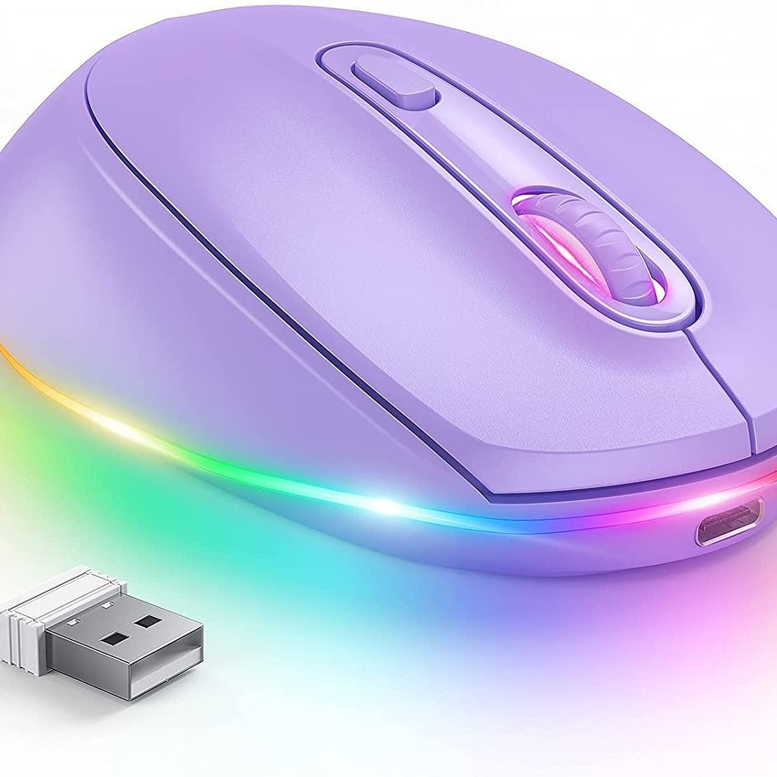 Wireless Mouse Rechargeable Quiet Click LED Rainbow Lights