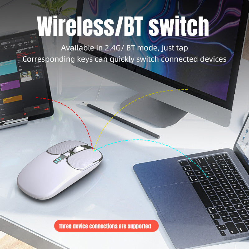 Wireless 2.4G Charging Mouse; Dual Mode With Mute For Office And Home