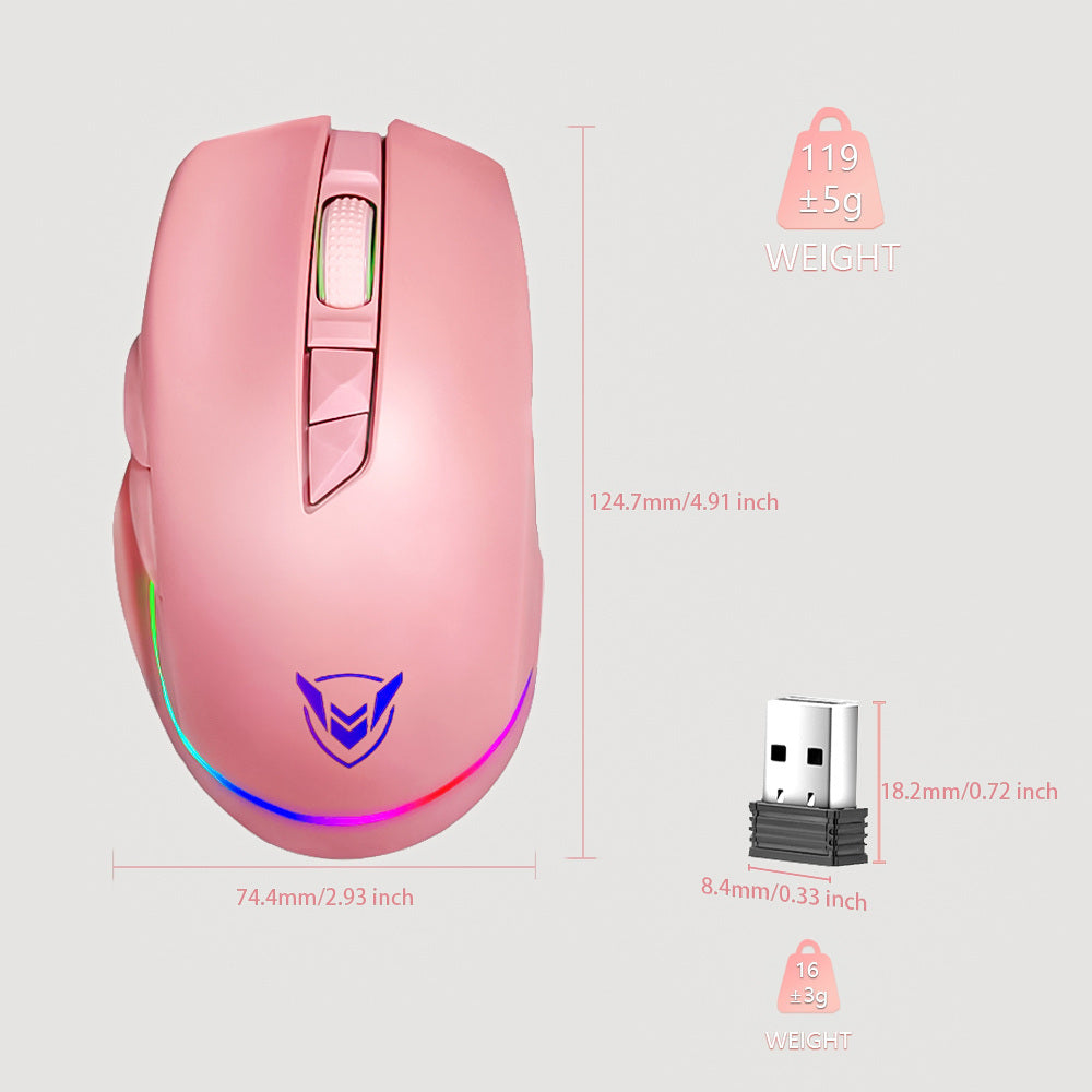 Rechargeable Wireless Gaming Mouse; RGB Gaming Mouse; [10000DPI] [PMW3325] [1000HZ Polling Rate]; Ergonomic Mouse; 8 Programmable Buttons; Fire Button; For Windows PC Gamers Type-C Wired Mouse