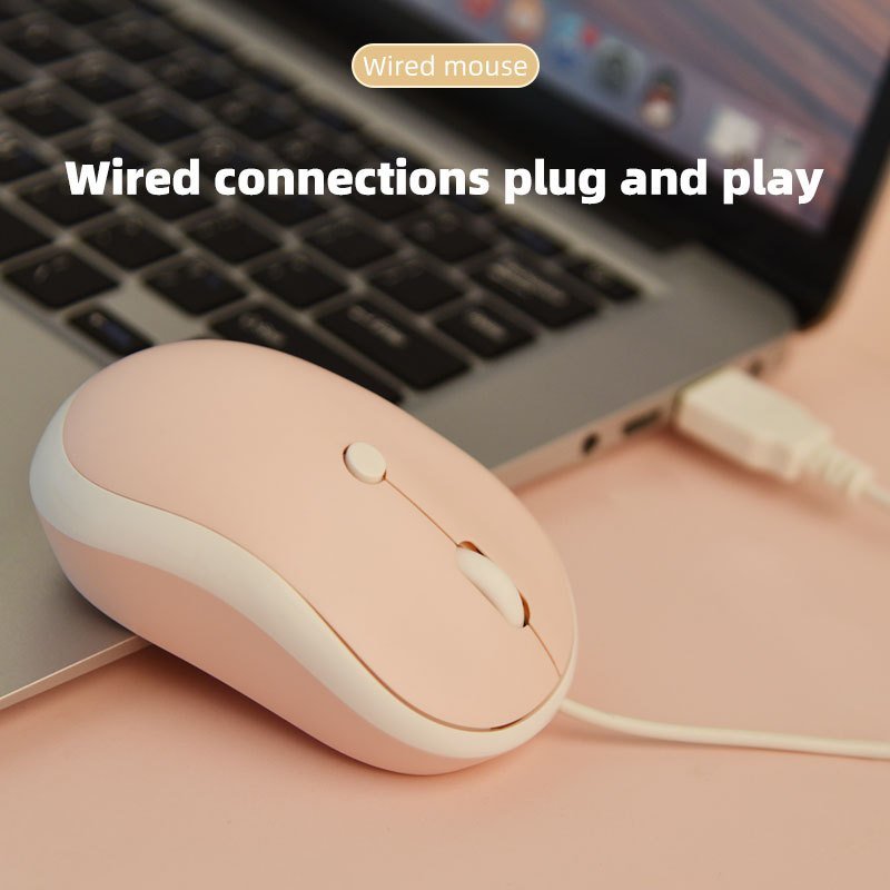 Wired Office Mute Mouse; Cute Candy Color; Female Office Use; Off White; Pink; Dark Blue