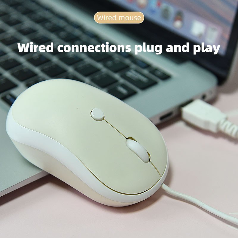 Wired Office Mute Mouse; Cute Candy Color; Female Office Use; Off White; Pink; Dark Blue