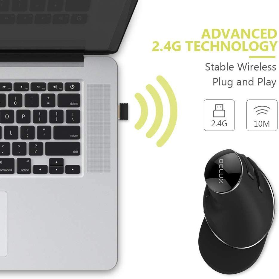 DeLUX Wired Ergonomic Vertical Mouse; Large Ergonomic Computer Mouse With 6 Programmable Buttons; 4200DPI; Removable Rest And For Reduce Wrist Pain For PC Computer Laptop (M618BU-Black/Grey)