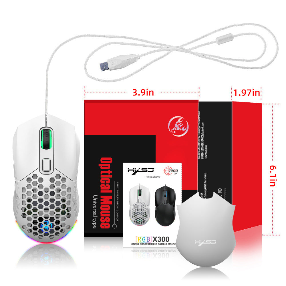 HXSJ New USB Wired Game Mouse RGB Backlit Braid 7200DPI Adjustable Back Cover Replaceable Home Optical Mouse