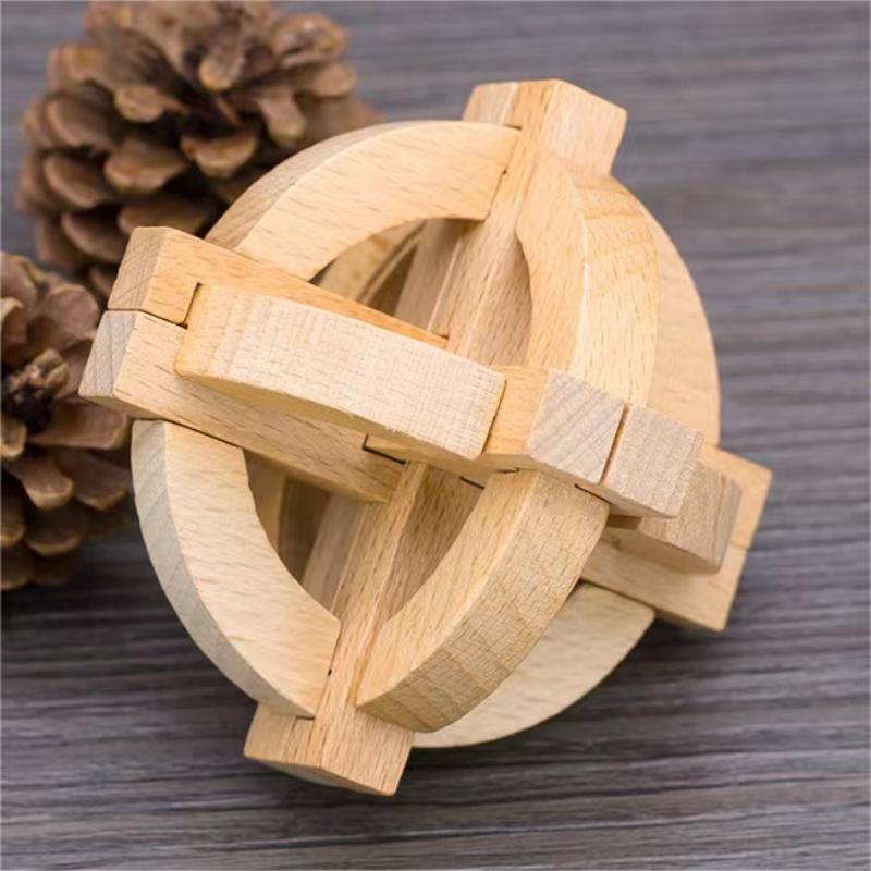 Wooden Kongming Lock; 3D Brain Teaser Puzzles; Office Stress Relief Puzzles For Adults; Smart Gift For Kids Desktop (Globe)