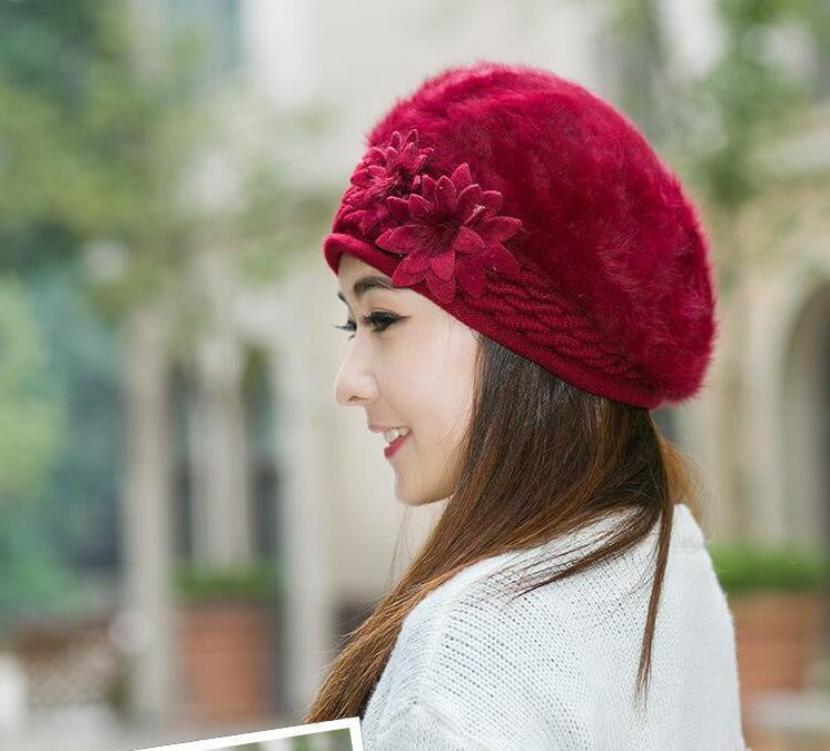 New Arrival Elegant Women Knitted Hats Rabbit Fur Cap Autumn Winter Hat Ladies Female Fashion Skullies Beret Hat