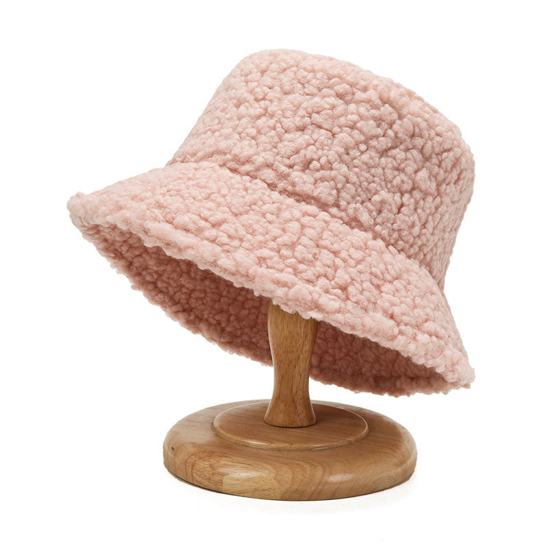 2021 Women's Harajuku Bucket Hat Solid Color Women Men Fishing Fisherman Hats Autumn Winter Lamb Wool Outdoor Warm Panama Cap