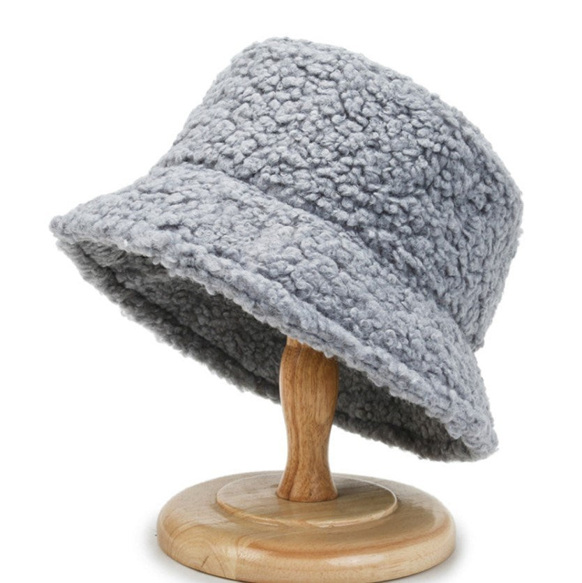 2021 Women's Harajuku Bucket Hat Solid Color Women Men Fishing Fisherman Hats Autumn Winter Lamb Wool Outdoor Warm Panama Cap