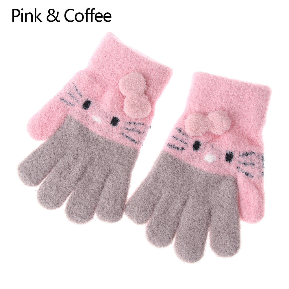 Knitted Gloves Winter Warm Children Full Fingers Mittens Boys Girls Cute Cartoons Soft Gloves