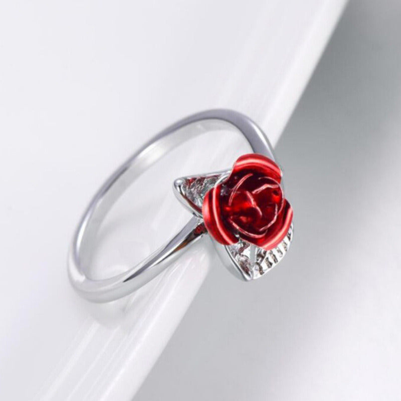 Rose Flower Leaves Opening Ring For Women Flowers Adjustable Finger Ring Valentine's Day Engagement Jewelry Gift