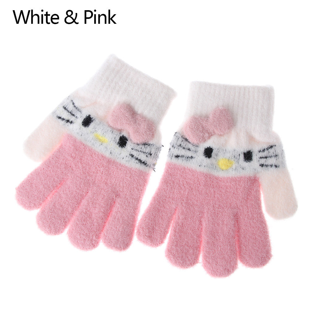 Knitted Gloves Winter Warm Children Full Fingers Mittens Boys Girls Cute Cartoons Soft Gloves