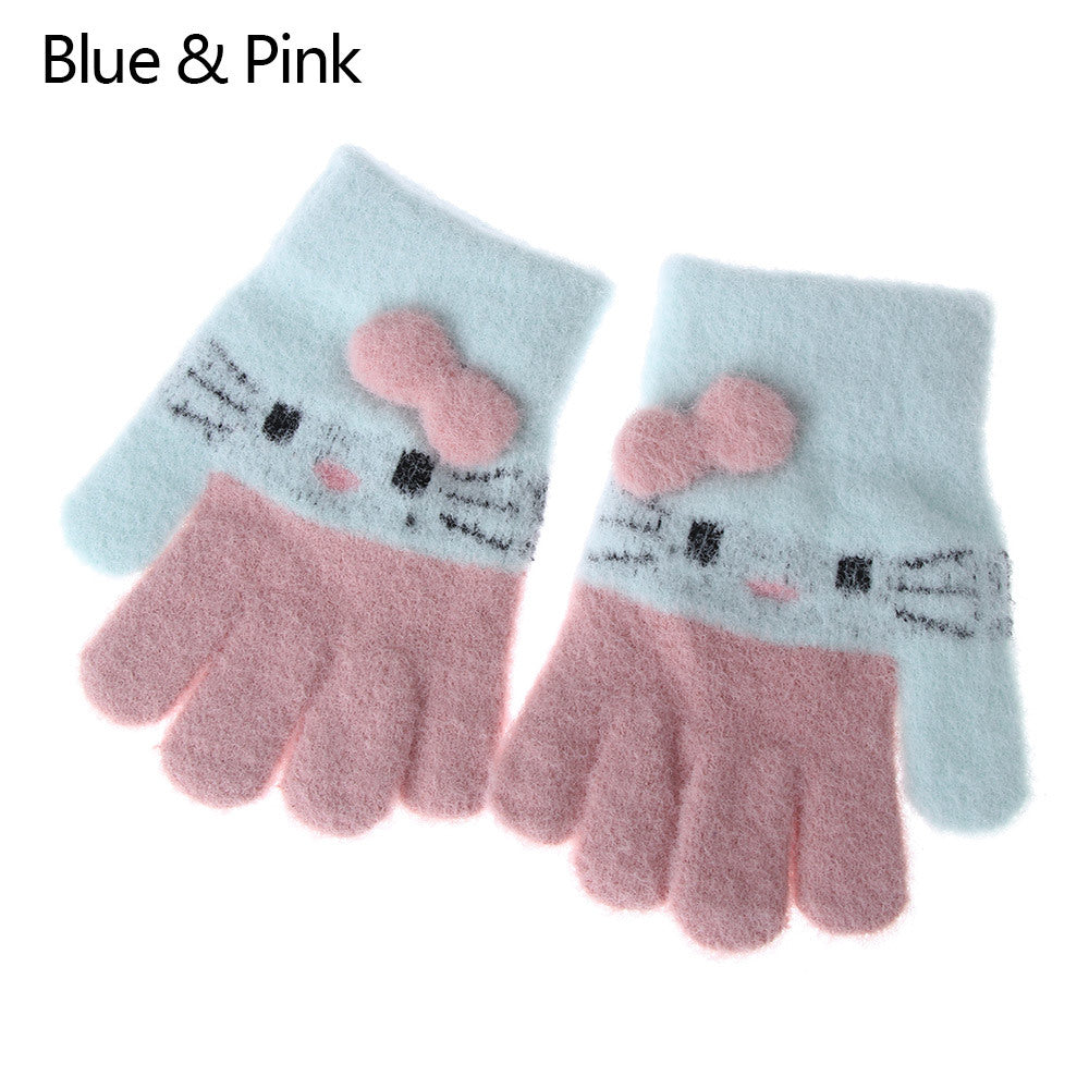 Knitted Gloves Winter Warm Children Full Fingers Mittens Boys Girls Cute Cartoons Soft Gloves