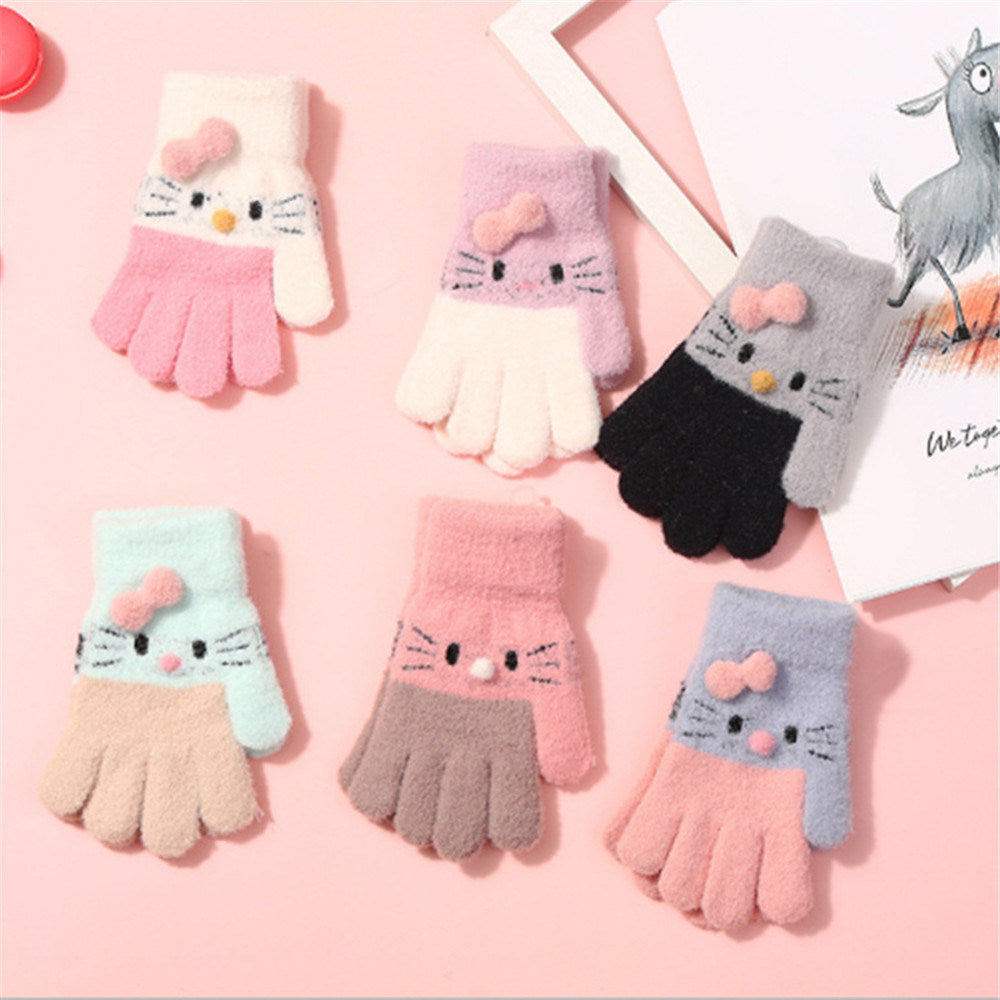 Knitted Gloves Winter Warm Children Full Fingers Mittens Boys Girls Cute Cartoons Soft Gloves