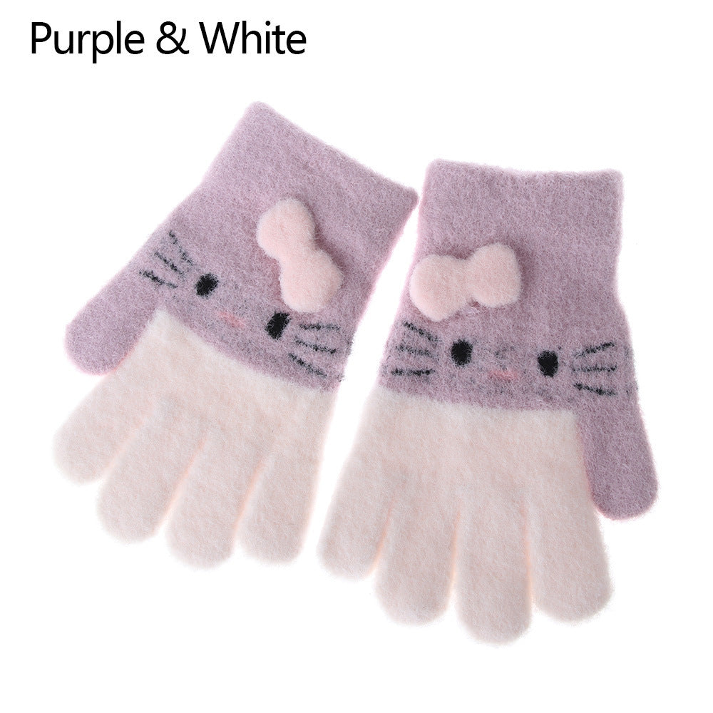 Knitted Gloves Winter Warm Children Full Fingers Mittens Boys Girls Cute Cartoons Soft Gloves