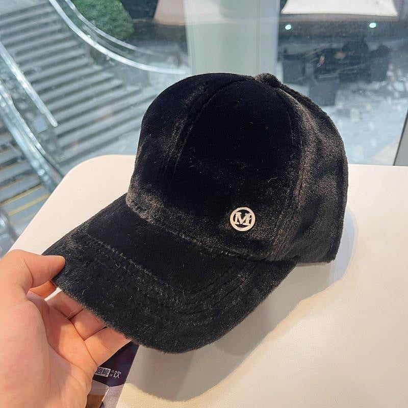 M Letter Rabbit Fur Blended Cap Ins Tide Brand Female Autumn And Winter All-match Plush Hat Suitable For Face Big Baseball Caps