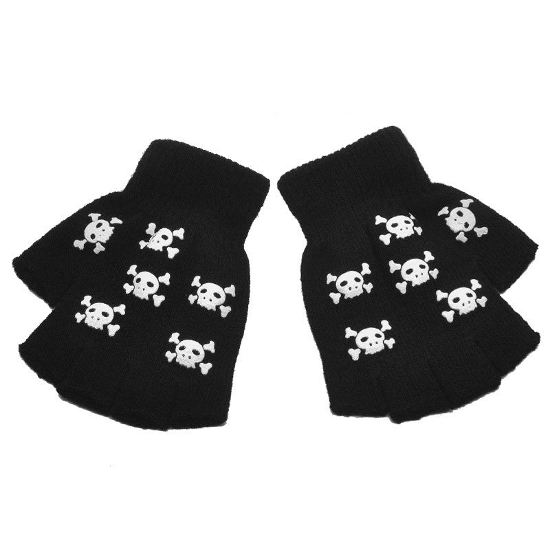 New Punk Gloves Unisex Halloween Skeleton Skull Half Finger Gloves Glow In The Dark Fingerless Stretch Knitted Winter Mittens