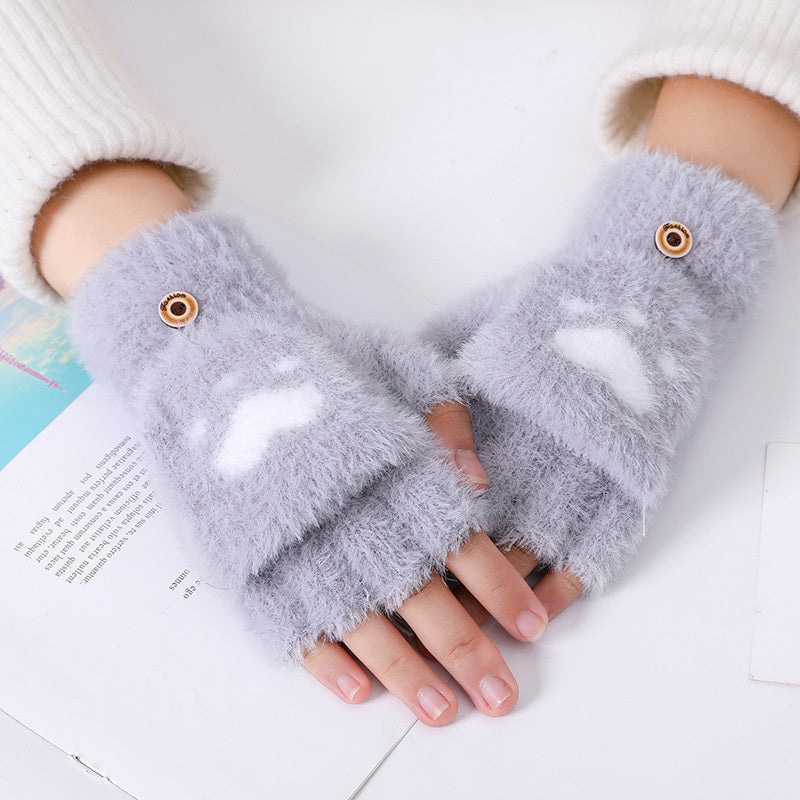 Fashion Cat Paw Printing Gloves Mobile Phone Touchscreen Knitted Gloves Winter Thick &amp; Warm Adult Soft Fluffy Gloves Men's Women